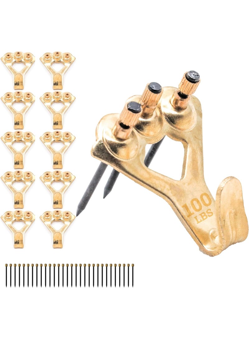 Heavy Duty Frame Hooks Supports Up to 100 lbs - 10 Pack with Nails |  Hooks for Drywall - Mirror Hanging Hardware - Plaster Wall Hangers - Image 1